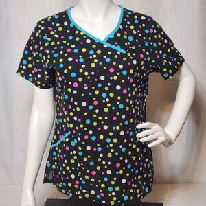 Scrubstar Candy Polka Dot Black Colorful Scrubs Top Cotton Medium